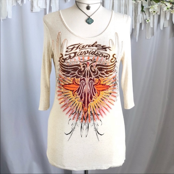 Harley Davidson Embellished T-shirt Top - Picture 2 of 8